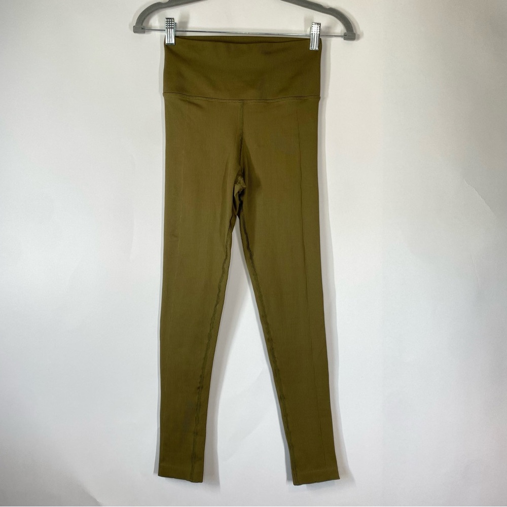 Athleta Olive Green Ribbed High Waist Leggings Size XS Workout Yoga Athletic